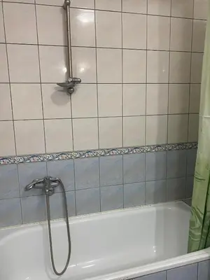 a bath tub with a shower head in a bathroom at Guest House Trajkovic Jagodina in Jagodina
