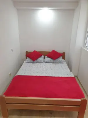 a bedroom with a bed with a red blanket at Apartman 4 - Studio Janja in Soko Banja