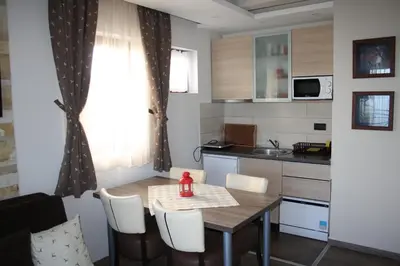a kitchen with a table and chairs in a room at Apartment G6 in Kopaonik