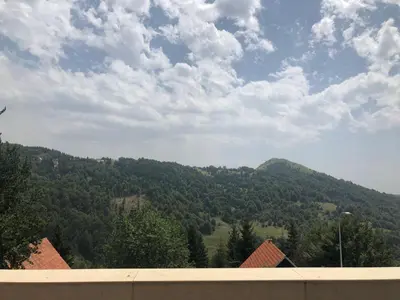 a view of a mountain with trees and buildings at Apartment Elvir in Kopaonik
