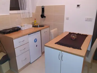 a small kitchen with a counter and a sink at Sunny Kop Čardaci in Kopaonik