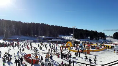 a large group of people in the snow on a ski slope at Apartment Ski Star Konaci in Kopaonik