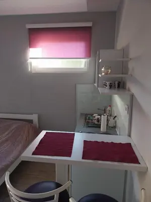 a small room with a table and a bed at Apartment Azulmburgo in Vrnjačka Banja