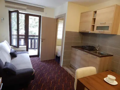 a small living room with a couch and a table at Apartments Zed Vila Zvoncica in Kopaonik