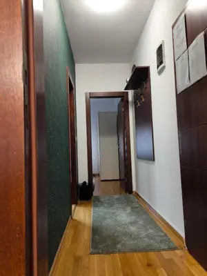 a hallway with a door and a green wall at Alex apartman in Vrnjačka Banja