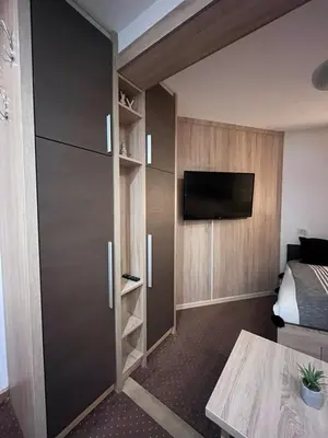 a room with a bed and a tv and a closet at Apartment Maja Konaci in Kopaonik