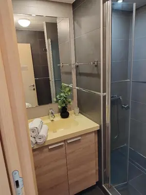 a bathroom with a sink and a shower at Apartment Maja Konaci in Kopaonik