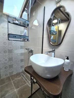 a bathroom with a white sink and a mirror at Seosko turističko domacinstvo Imunsan in Niš