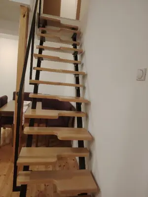 a wooden staircase in a room with a white wall at Studio Apartman Lenka in Soko Banja