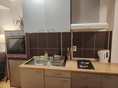 a kitchen with a sink and a counter top at Studio Apartman Lenka in Soko Banja
