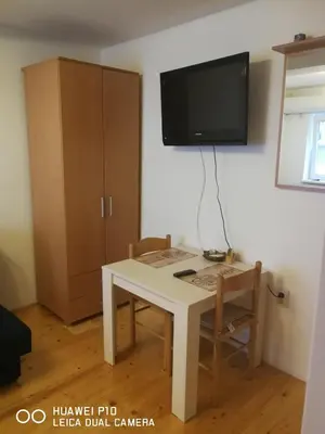 a room with a table and a tv on the wall at Studio Apartman Lenka in Soko Banja