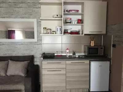 a small kitchen with a sink and a microwave at K23 apartment Milmari in Kopaonik
