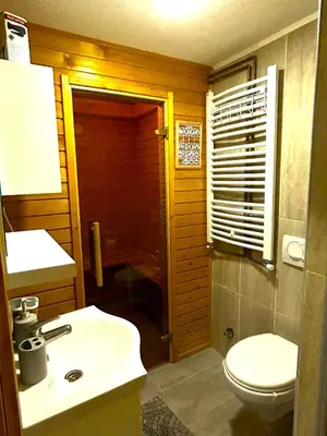 a bathroom with a white sink and a toilet at Vikendica Vila Despotovic in Kopaonik