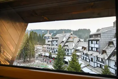 a view from a window of a town with buildings at Apartments Pavle in Kopaonik