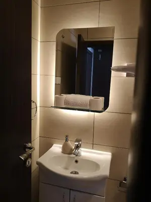 a bathroom with a sink and a mirror at Apartman 33 Kraljevi Čardaci in Kopaonik