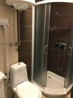 a small bathroom with a toilet and a shower at Apartman 33 Kraljevi Čardaci in Kopaonik