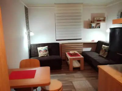 a living room with a couch and a table at Apartment Sofi Yeti in Kopaonik