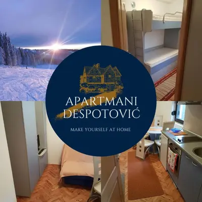 a picture of a room with a kitchen and an apartmentarant descriptor at Apartman Kopaonik Despotovic in Kopaonik