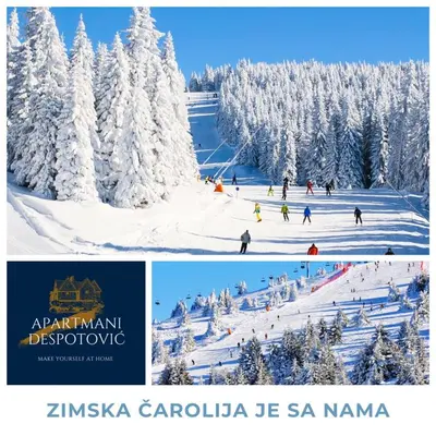 a group of people skiing down a snow covered slope at Apartman Kopaonik Despotovic in Kopaonik