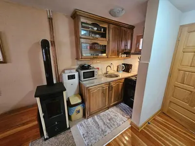a kitchen with a stove and a sink and a stove at Dajoda free spa in Kopaonik