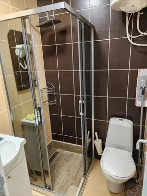 a bathroom with a shower with a toilet and a sink at Ebra Kraljevi Čardaci Kopaonik in Kopaonik