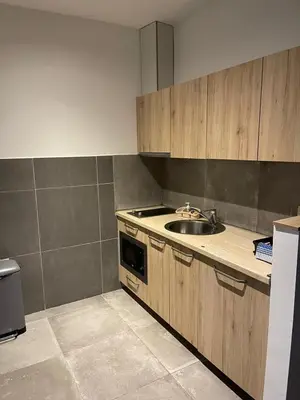 a kitchen with a sink and a counter top at Apartmani ŽUPA in Kopaonik