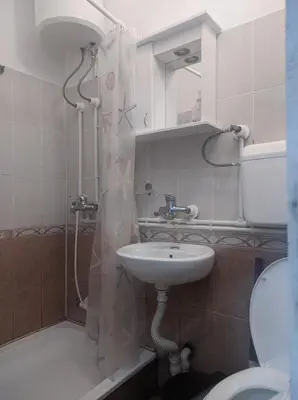 a bathroom with a sink and a toilet and a shower at Sanja Accomodation in Soko Banja