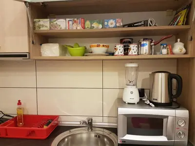 a kitchen counter with a microwave and a sink at Milmari M18 Kopaonik in Kopaonik