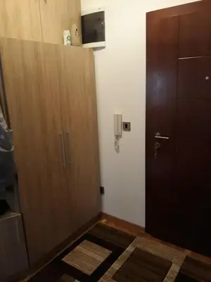 a small room with a door and a cabinet at Apartment Hedonic in Vrnjačka Banja