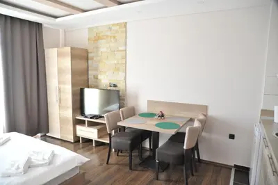 a room with a table and chairs and a television at Apartments Milmari M 6.7.8 in Kopaonik