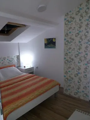 a bedroom with a bed and a painting on the wall at Stan Na Dan in Niš