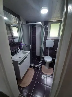 a small bathroom with a toilet and a sink at Adrijana 1 Apartmani in Vrnjačka Banja