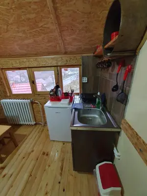 a kitchen with a sink in a tiny house at Smeštaj 
