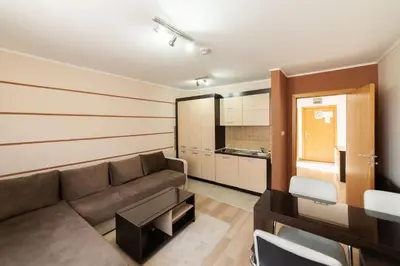 a living room with a couch and a kitchen at Apartment Unna in Kopaonik