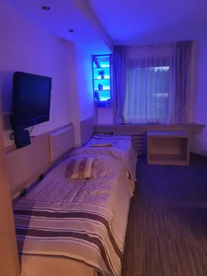 a bedroom with a large bed and a tv at Apartments MARAS - Angella Konaci in Kopaonik