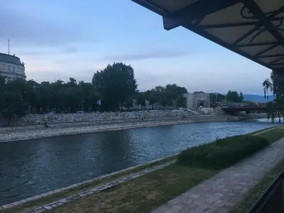 a view of a river from a bridge at Apartment Sofija in Niš