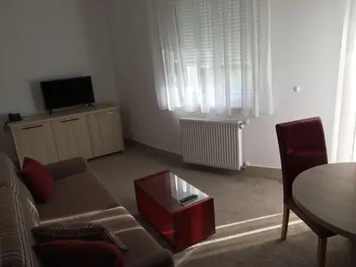 a living room with a couch and a table at Holiday Wing Apartment 2 in Jagodina