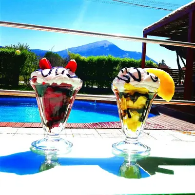 two glasses of ice creaminis sitting on a table at Villa Saturea in Boljevac