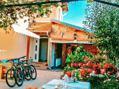 a couple of bikes parked in front of a house at Villa Saturea in Boljevac