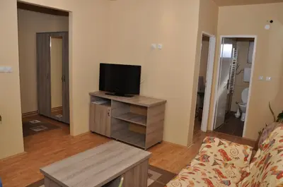 a living room with a tv and a couch at Kompleks Fontana in Vladičin Han