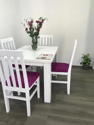 a white table with two chairs and a vase with flowers at La Apartamento in Jagodina