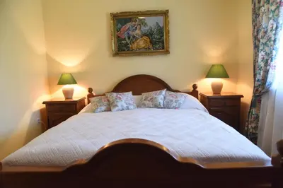 a bedroom with a large bed with two night stands at Apartmani Nik Lux in Vrnjačka Banja