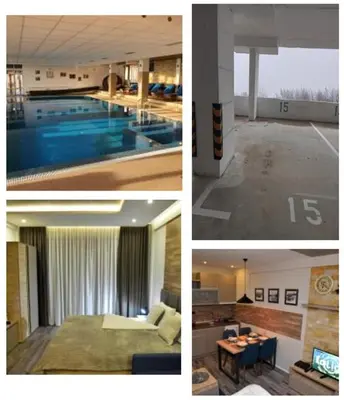 a collage of pictures of a pool and a house at Apartman Sladjana Premier 12 Milmari in Kopaonik