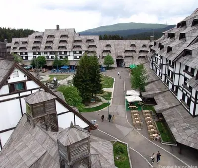 an aerial view of a city with buildings at Tim 135 Konaci-Angella Centar in Kopaonik