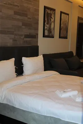a bedroom with a large bed and a couch at Lux Apartment Milmari Reko Premier 14 Kopaonik in Kopaonik