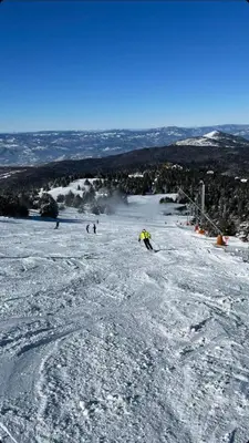 a group of people skiing down a snow covered slope at Apartman Biblioteka Čardaka 10/61 in Kopaonik