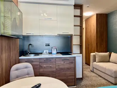 a kitchen with a sink and a couch and a table at Select Lux Angella-Konaci in Kopaonik