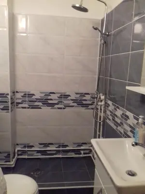 a bathroom with a shower and a toilet and a sink at City Center Apartment JOTIC in Pirot