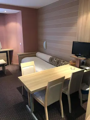 a room with a bed and a table and chairs at Apartman Konaci Maglic in Kopaonik