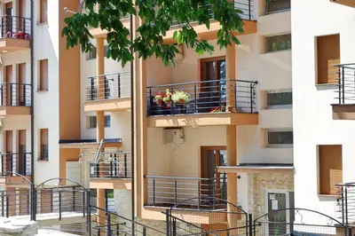 a facade of an apartment building with balconies at Stella Apartments in Vrnjačka Banja
